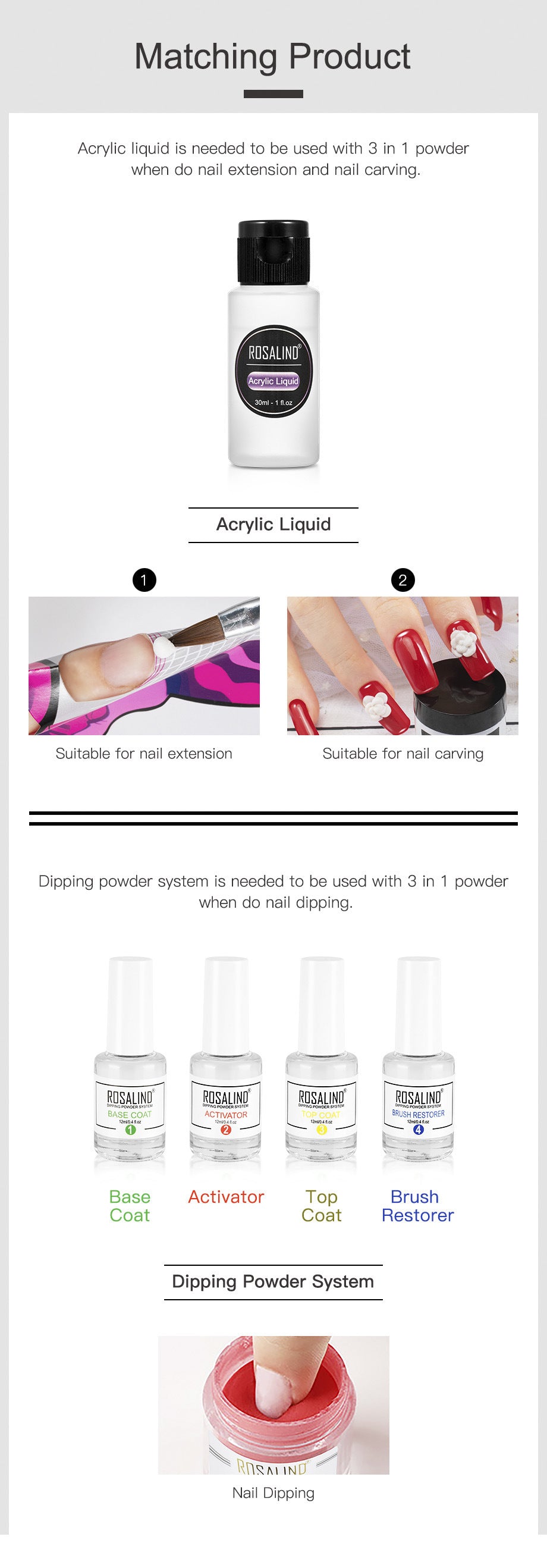Rosalind nail supplies oem 3 in 1 polymer powder kits Hoodora