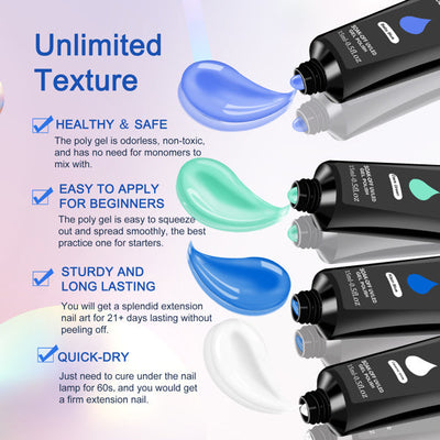 6 PCS Polygel Nail Kits With UV Light, Sliding Solution, Top Primer, Builder Nail Art Tools Hoodora