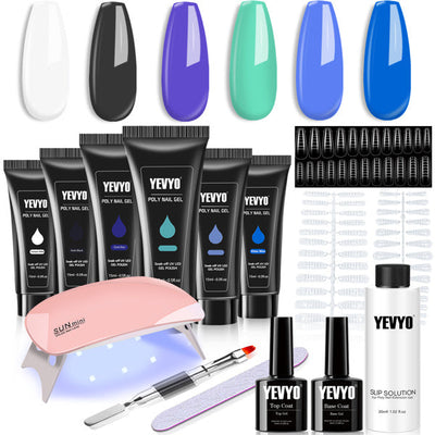 6 PCS Polygel Nail Kits With UV Light, Sliding Solution, Top Primer, Builder Nail Art Tools Hoodora