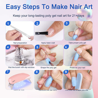 6 PCS Polygel Nail Kits With UV Light, Sliding Solution, Top Primer, Builder Nail Art Tools Hoodora